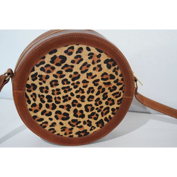NEW Most Wanted USA Circle Crossbody Bag in Cheetah Calf Hair Brown Crossbody - Picture 10 of 14